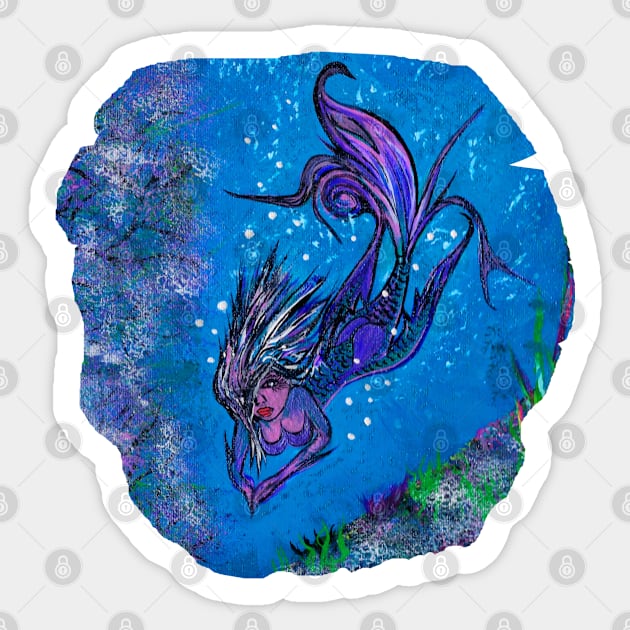 Abstract Mermaid in Sapphire Sea Sticker by Artistry23